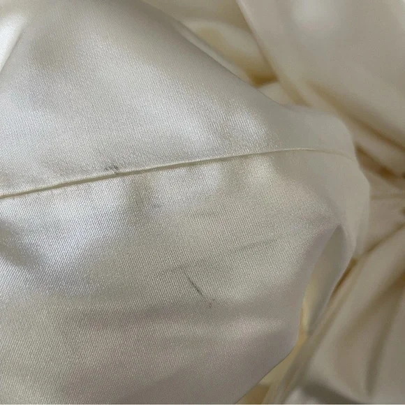 Vintage 60s Cream Wedding Dress ILGWU Drop Waist Bow Satin Lace Hi Lo Size Small - Picture 12 of 12